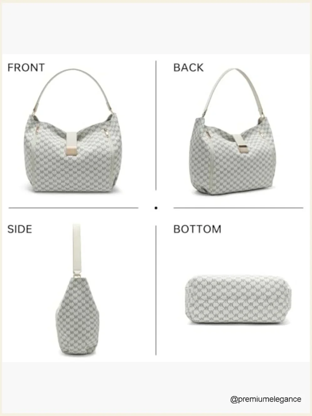Large Logo-Print Hobo Shoulder Bag Slouchy Carryall with Zip Pockets